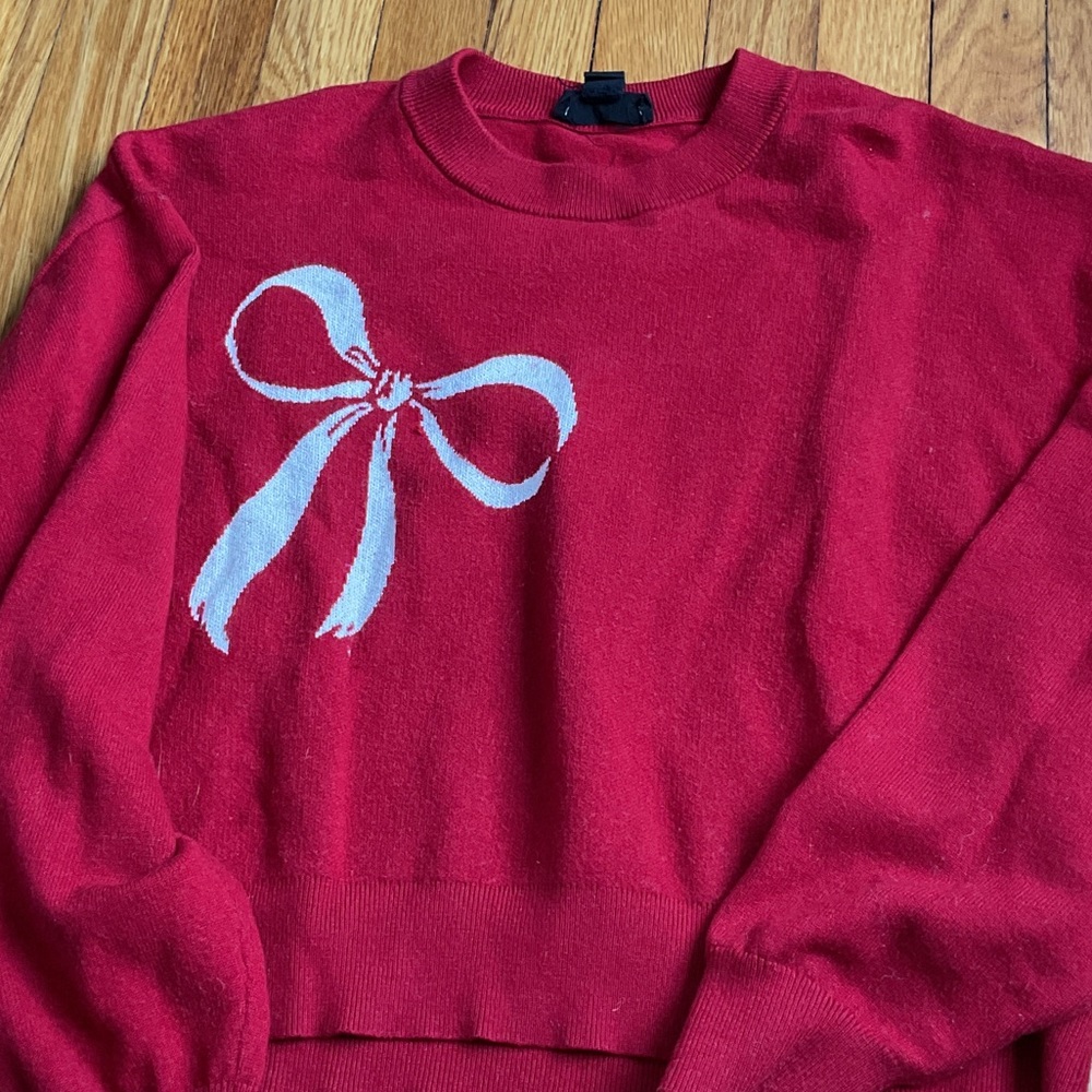 Arden B Red Sweater with White Bow Accent